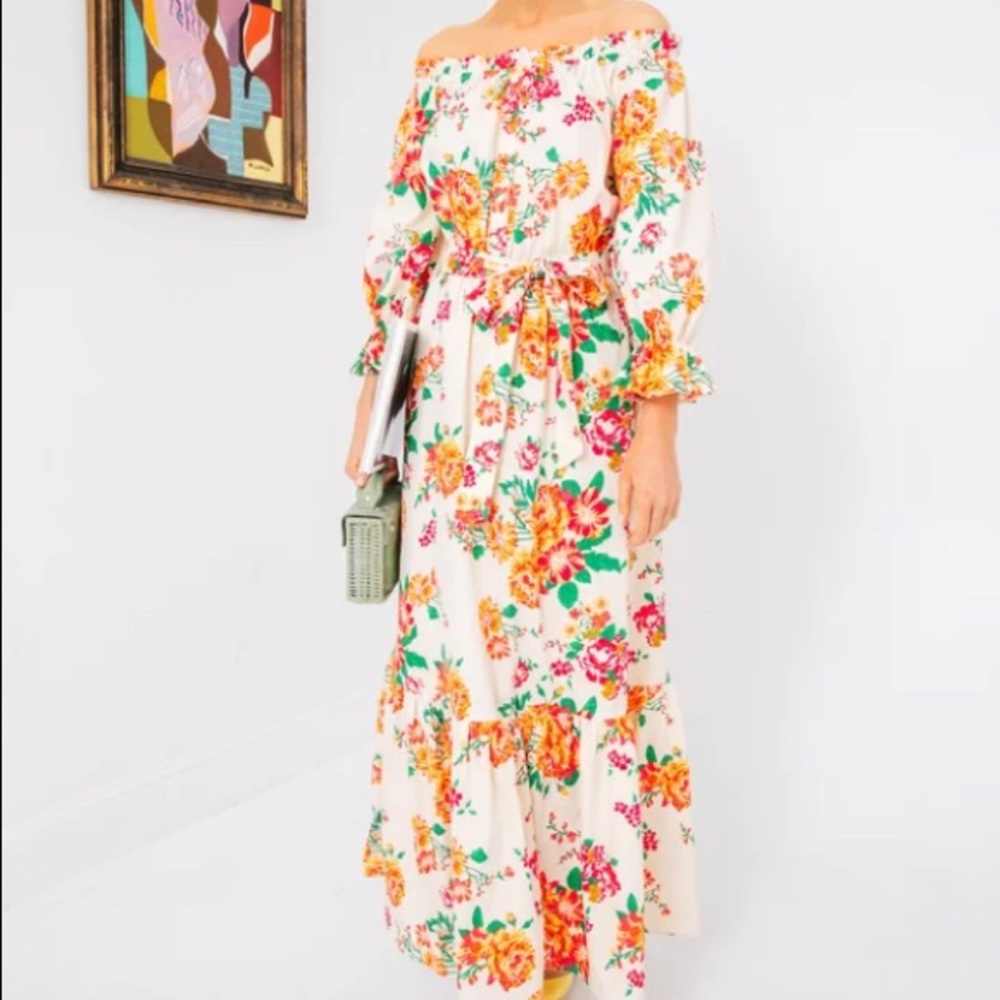 Tuckernuck Floral Braxton Off Shoulder Ruffle Maxi Dress NWOT Sz L